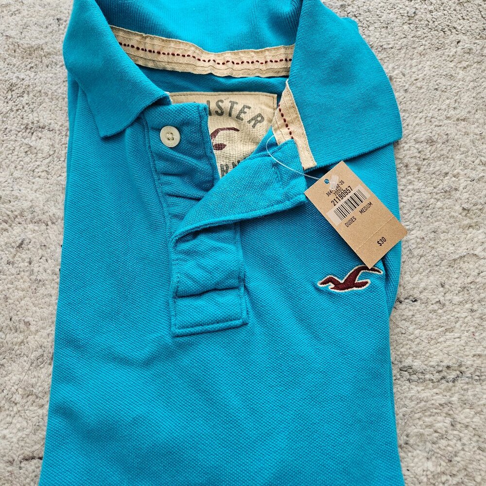 NWT New Hollister Polo Shirt Mens Medium M Blue Preppy Casual Short Sleeve Logo